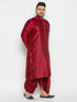 Vastramay Men's Plus Size Maroon Zari Weaved Kurta Dhoti Set